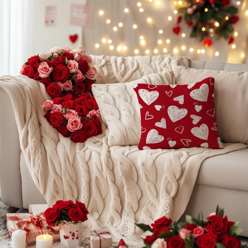 AACORS Valentine's Day Pillow Cover 20X20 Inch Set of 2,White Hearts Decorations Holiday Farmhouse Decorative Pillow Case for Sofa Couch Decor (Red) AK008-20 - Image 5