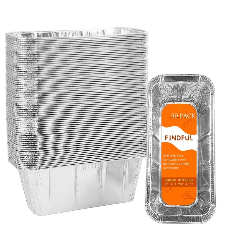50Pack Blackstone Griddle Accessories Drip Pan Liners Aluminum Foil Pan Disposable for 17 22 28 36 Blackstone Griddle Drip Tray Holder Grill Rear Grease Catcher Cup Liners