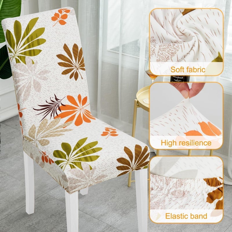Stretch Printed Chair Cover Mid Back Living Room Dining Room Floral Decorative Chair Cover,4 Pack,Maple Leaf - Image 3