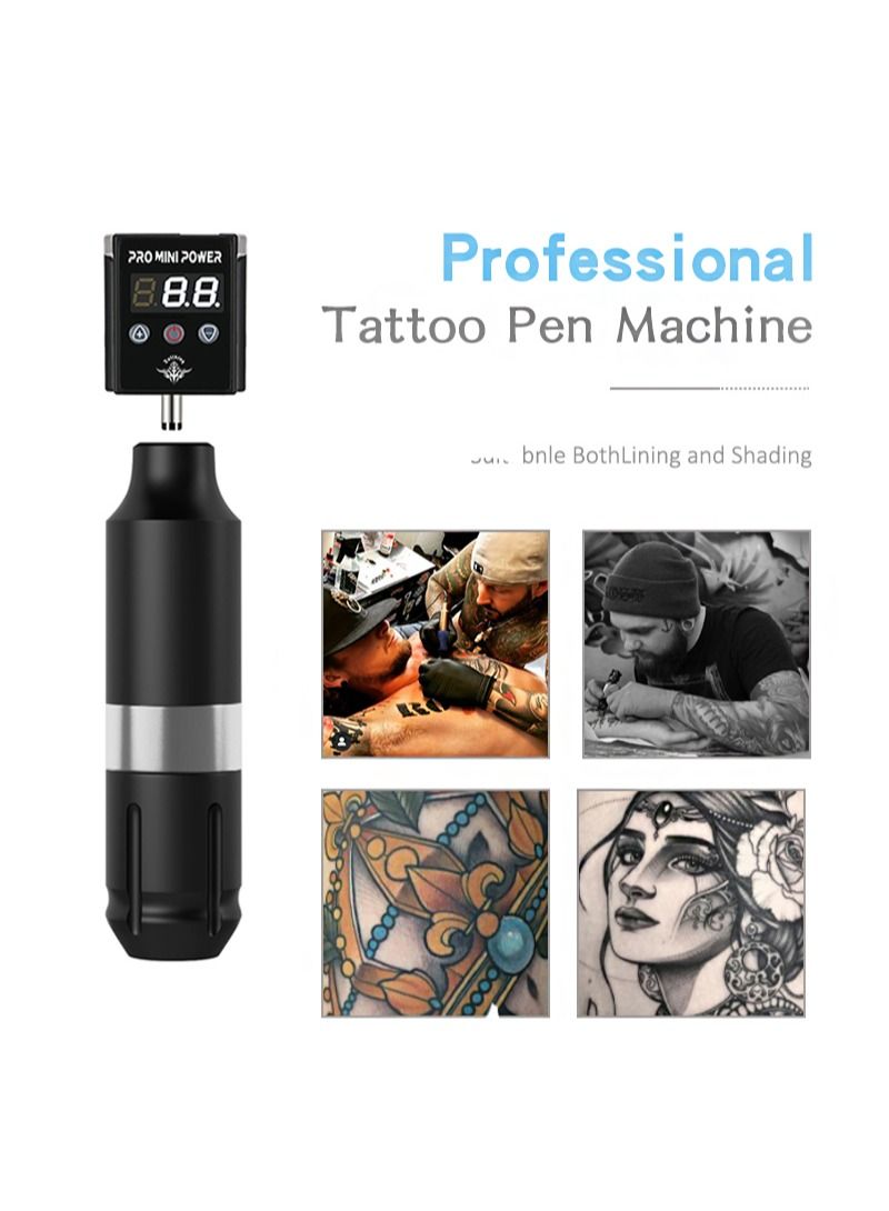 HaLunhi Wireless tattoo machine kit, rotary tattoo machine with power supply LCD digital 1800mAh lithium battery, voltage regulator adapter, 10 kinds of ink and tattoo needles and its tattoo peripheral set - Image 2