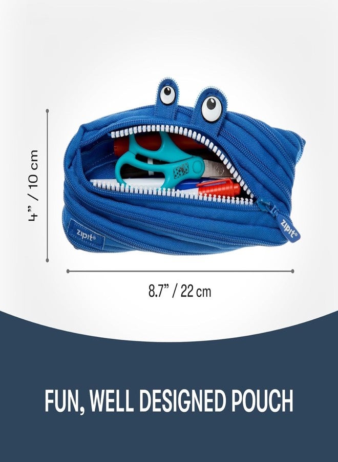 ZIPIT Monster Pencil Case for Kids, Cute Zipper Pouch for Boys Girls and Teens, Stationery Bag for School ,Blue - Image 2