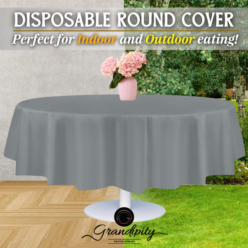 Grandipity Silver 6 Pack Premium Disposable Plastic Tablecloth 84"" Inch Round Table Cover - Image 5
