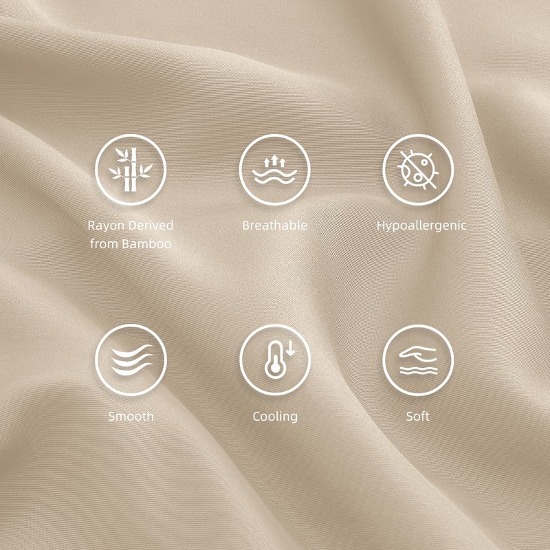 Parkdeny Standard Pillowcases  Cooling Viscose from Bamboo Pillow Covers with Envelope Closure  Soft Moisture-Wicking for Hot Sleepers  Hair and Skin-Friendly  Light Khaki  2 Pack - Image 5
