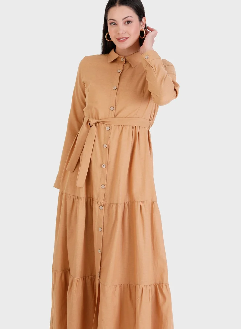 Por La Cara By Modanisa Tiered Button-Up Dress