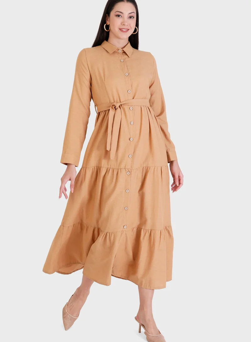 Por La Cara By Modanisa Tiered Button-Up Dress
