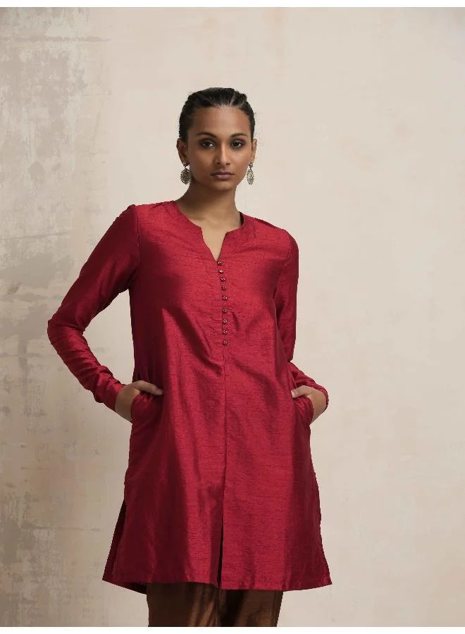 ترو برونز trueBrowns Red Silk Kurta Co-ord Set