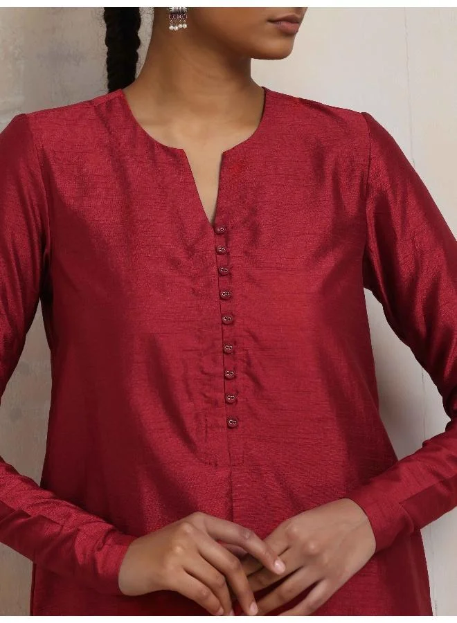 ترو برونز trueBrowns Red Silk Kurta Co-ord Set