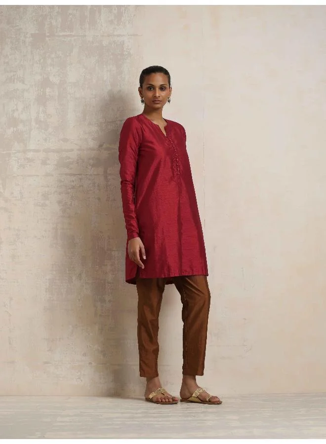 trueBrowns  Red Silk Kurta Co-ord Set for Women | Best Price UAE