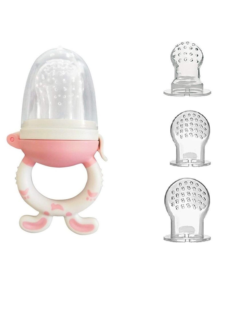 ORiTi Pack of 3 Nipples S M L Size with 1 Nibbler Fruit Feeder Pacifier Fresh Food Nibbler, Infant Fruit Teething Toy Nipple 100% Silicone BPA Free Food Grade Silicone Pouches for Toddlers - Image 1