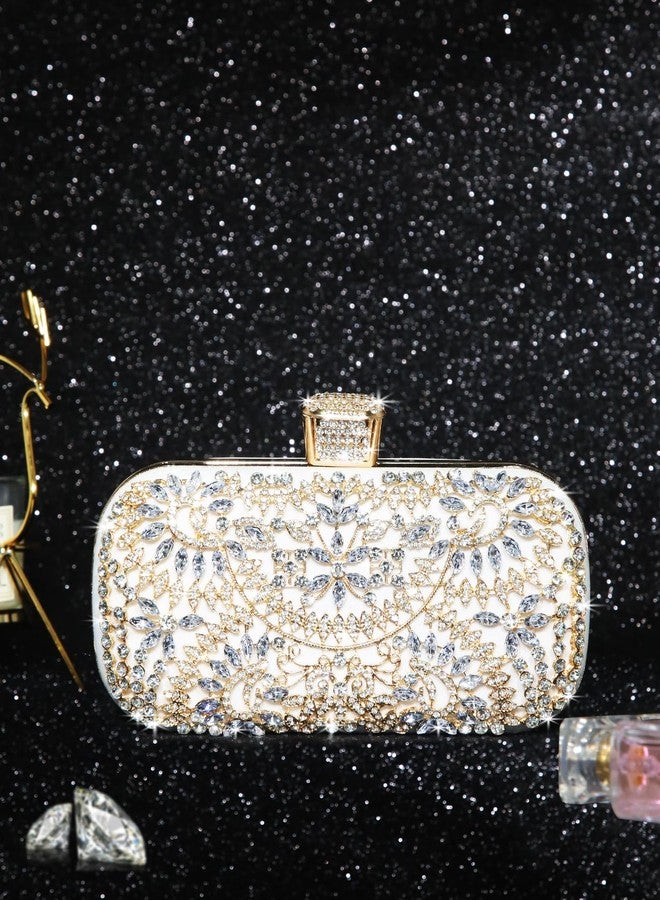 Covelin Women's Rhinestone Decorated Evening Bag, Tote Shoulder Crossbody Handbag with Chain White, White, Medium - Image 2