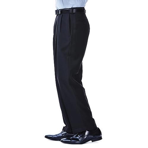 Haggar mens Eclo Stria Expandable-waist Pleat-front dress pants, Black, 34W x 32L US - Image 2