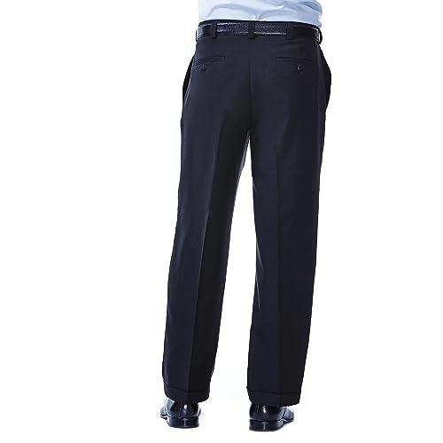 Haggar mens Eclo Stria Expandable-waist Pleat-front dress pants, Black, 34W x 32L US - Image 3