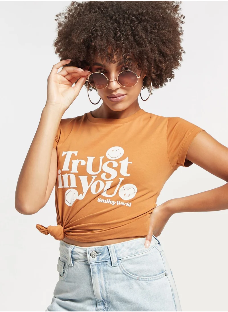 SP Characters Crew Neck Smiley Printed T-Shirt