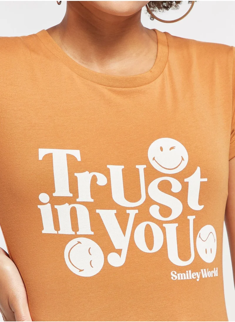 SP Characters Crew Neck Smiley Printed T-Shirt