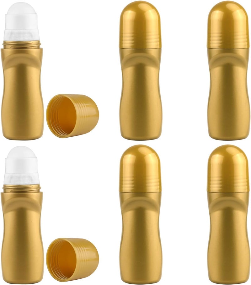 BOSMIOW 6Pcs 50ml/1.7oz Golden Plastic Roller Ball Deodorant Bottles Refillable Roll-on Cosmetic Container for Deodorant Antiperspirant Perfume Essential Oil,Thin-Waist Style 