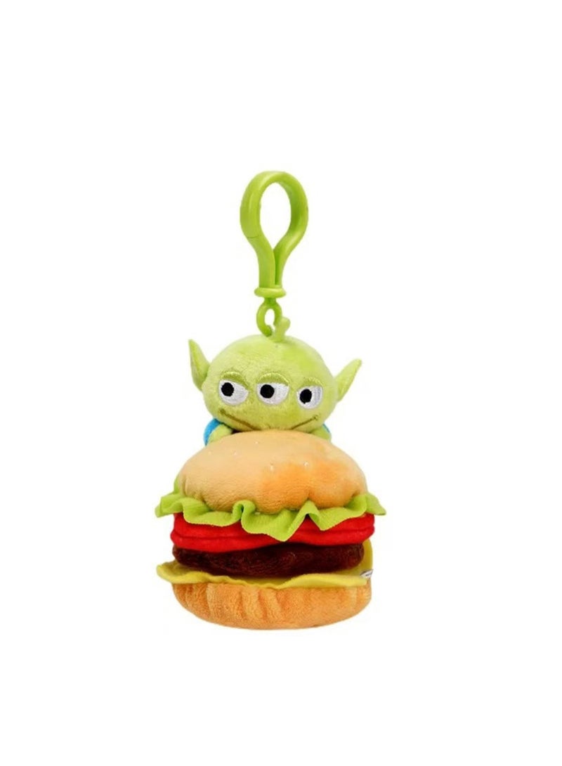 Cartoon Cute Three-Eyed Boy Pendant Plush Doll Big-Eyed Three-Eyed Monster Schoolbag Pendant Keychain (Hamburger Hug Pendant) - Image 1