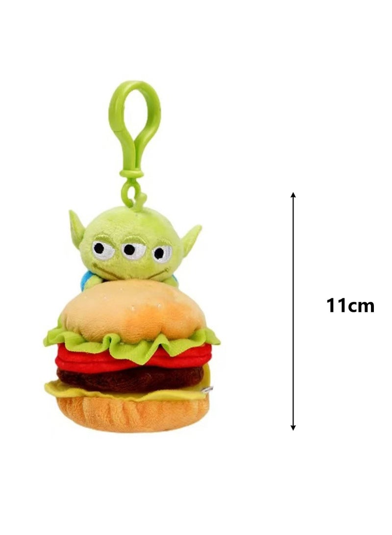 Cartoon Cute Three-Eyed Boy Pendant Plush Doll Big-Eyed Three-Eyed Monster Schoolbag Pendant Keychain (Hamburger Hug Pendant) - Image 2