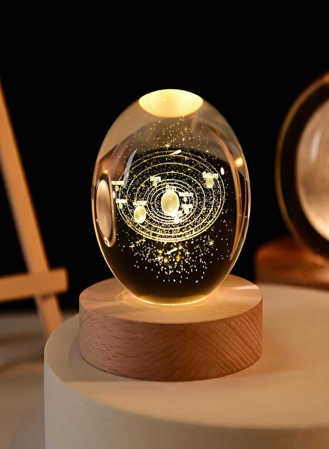 Errol 3D Crystal Ball Night lamp | USB Cable LED Wooden Base Crystal Ball | Home, Office Decorations Birthday Gifts for Friend, Teens, Boys, Girls (Solar System) - Image 1
