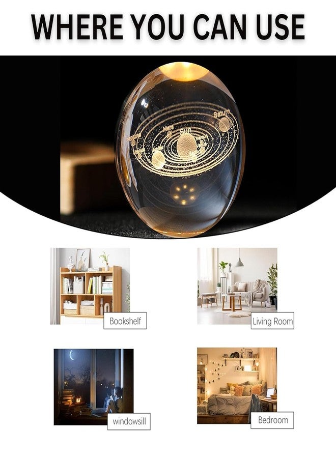 Errol 3D Crystal Ball Night lamp | USB Cable LED Wooden Base Crystal Ball | Home, Office Decorations Birthday Gifts for Friend, Teens, Boys, Girls (Solar System) - Image 3