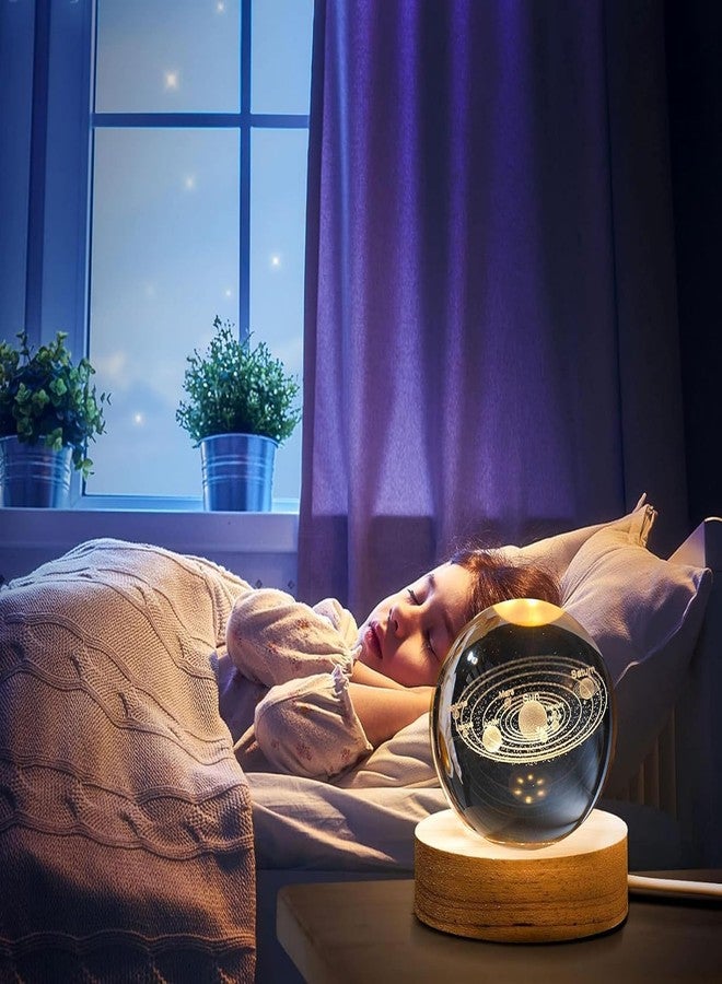 Errol 3D Crystal Ball Night lamp | USB Cable LED Wooden Base Crystal Ball | Home, Office Decorations Birthday Gifts for Friend, Teens, Boys, Girls (Solar System) - Image 5