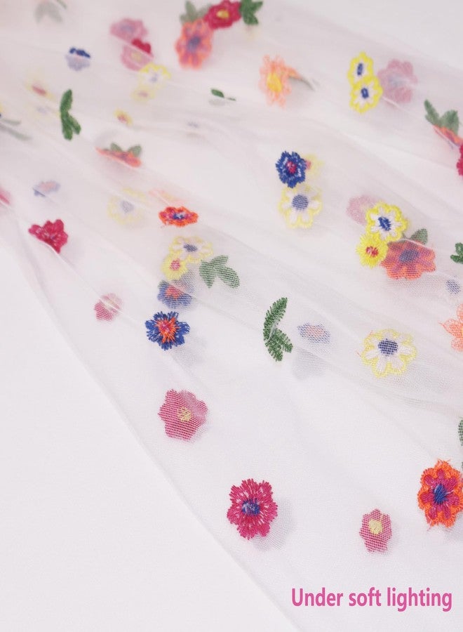 NSdawali Ivory Floral Gauze Table Runner 10FT Embroidery Daisy Spring Summer Seasonal Table Runner Chiffon Lace Tulle Table Decor for Home Dining Wedding Party Decorations - Image 4