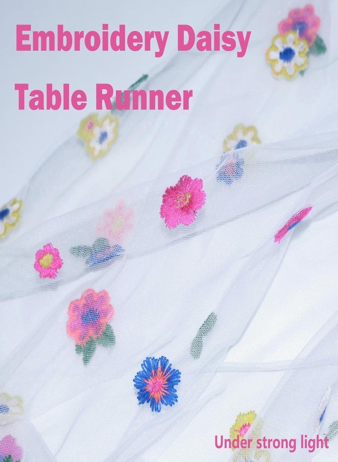 NSdawali Ivory Floral Gauze Table Runner 10FT Embroidery Daisy Spring Summer Seasonal Table Runner Chiffon Lace Tulle Table Decor for Home Dining Wedding Party Decorations - Image 3