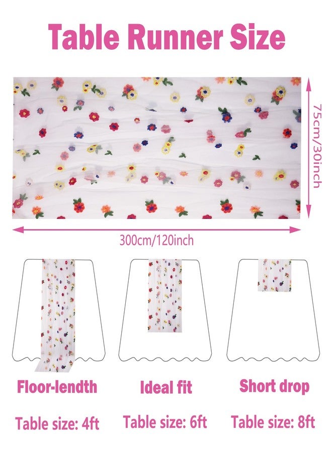 NSdawali Ivory Floral Gauze Table Runner 10FT Embroidery Daisy Spring Summer Seasonal Table Runner Chiffon Lace Tulle Table Decor for Home Dining Wedding Party Decorations - Image 2