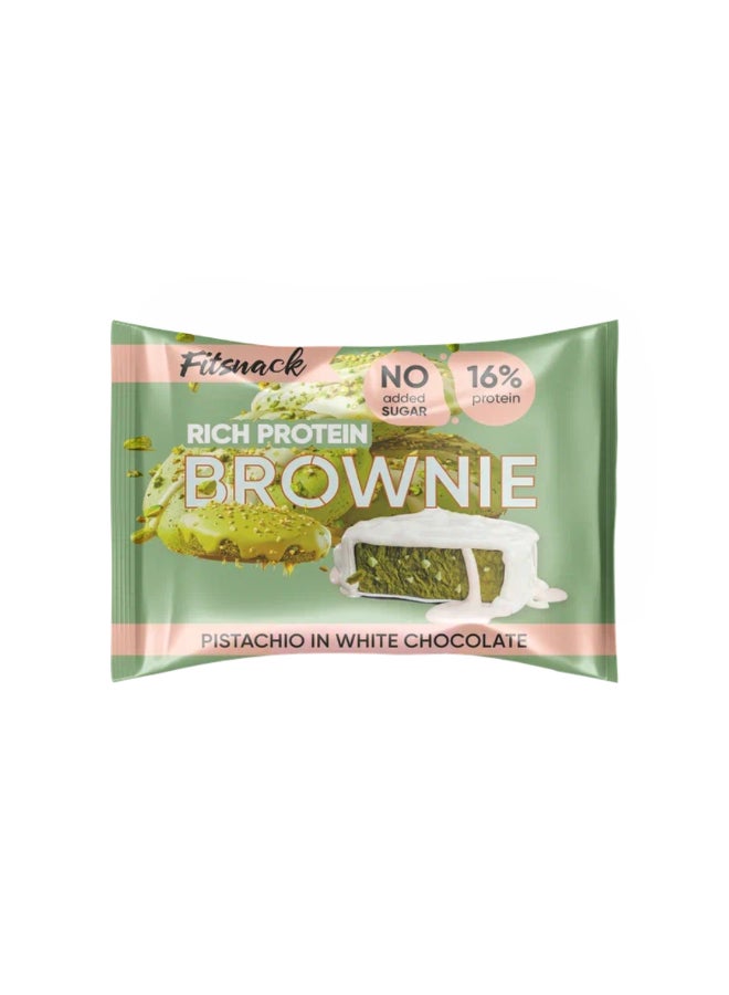 Fitsnack Brownie Pistachio Cream Flavor Soft Baked Protein Bar, No Added Sugar, Pistachio Chocolate Snack - Image 1