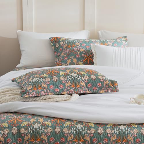 Lady Ann Cotton Quilted King Size Pillow Shams 20x36, Vibrant Paisley Floral Pattern Plant Botanical Printed King Size Pillow Cases Set of 2, Decorative Soft & Cozy Pillow Covers for Bed - Image 2