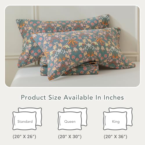 Lady Ann Cotton Quilted King Size Pillow Shams 20x36, Vibrant Paisley Floral Pattern Plant Botanical Printed King Size Pillow Cases Set of 2, Decorative Soft & Cozy Pillow Covers for Bed - Image 4