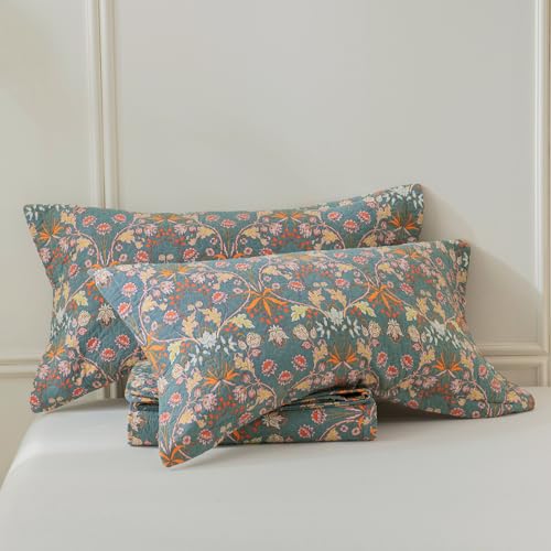 Lady Ann Cotton Quilted King Size Pillow Shams 20x36, Vibrant Paisley Floral Pattern Plant Botanical Printed King Size Pillow Cases Set of 2, Decorative Soft & Cozy Pillow Covers for Bed - Image 3