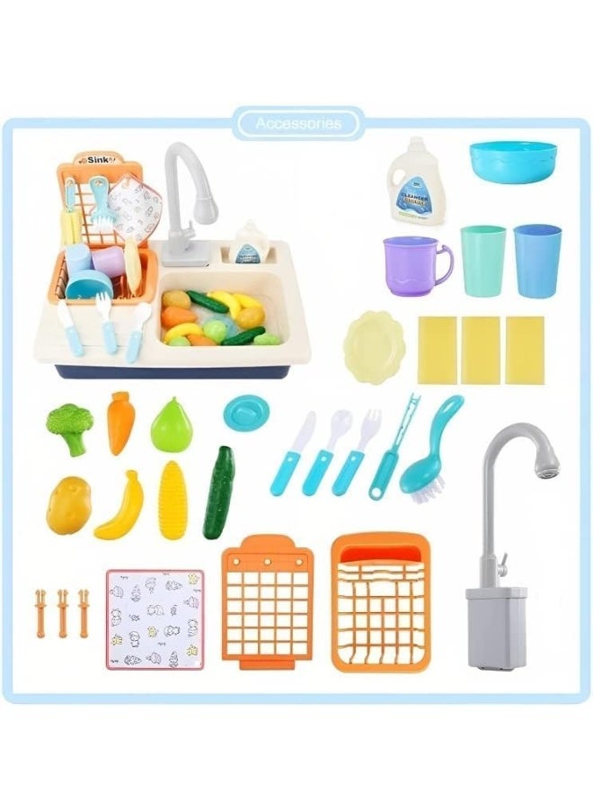 Bukela Kids Play Kitchen Sink Toy - Electric Dishwasher with Automatic Water Circulation & Tap, Toddler Pretend Toy for Boys & Girls as Holiday Birthday Gift (Pink) - Image 4