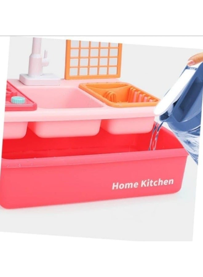 Bukela Kids Play Kitchen Sink Toy - Electric Dishwasher with Automatic Water Circulation & Tap, Toddler Pretend Toy for Boys & Girls as Holiday Birthday Gift (Pink) - Image 2