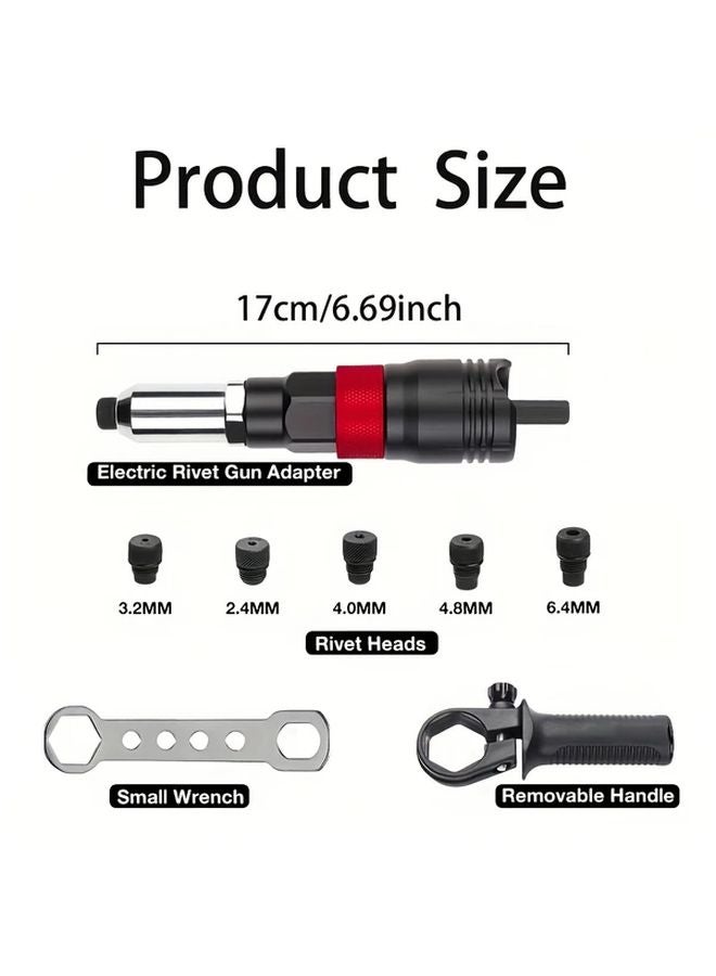 Rivet Gun Adapter Kit With Wrench Interchangeable Heads And Drill Set - Image 3
