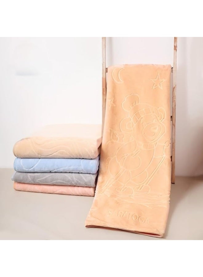 بطانية صوف قطيفة محفورة مزدوجة الطبقات للبنات والاولاد خفيفة الوزن ومريحة ودافئة بتصميم ملون مناسبة للمنزل والسرير والاريكة والاستخدام المدرسي، 110 × 90 سم (بيج ذهبي) - Image 1