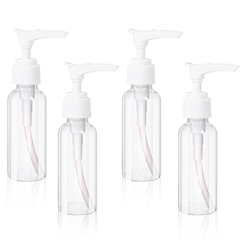 Sliverdew 4 Pack Transparent Travel Bottles Empty Plastic Pump Bottles Dispenser Clear Mini Hand Soap Dispenser Foamer Bottle Refillable Travel Pump Bottle for Lotion, Liquids, Toiletries, Shampoo 50ml 1.7oz - Image 1