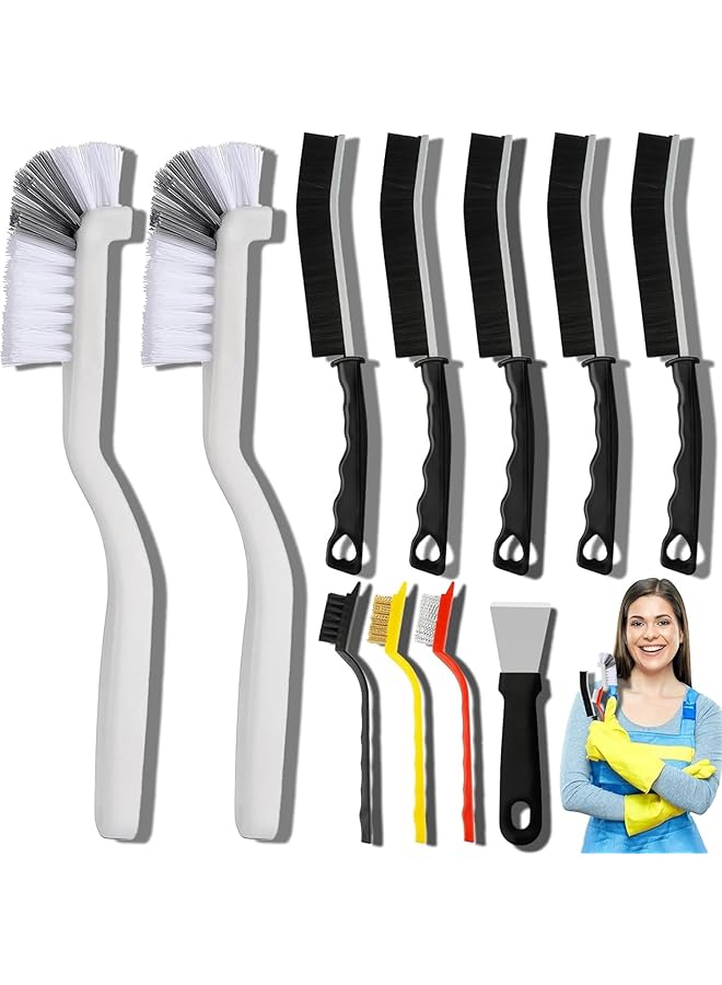 erorex 11Pcs Crevice Cleaning Brush Set, Hard Bristle Cleaning Supplies for Kitchen, Bathroom, Corner, Grout, Sink, Cup, Teapot, Bottle, Blender - Image 1