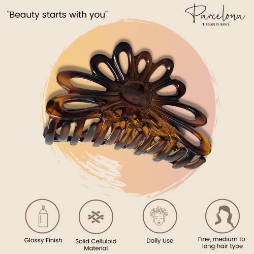 Parcelona French Plume 3" Celluloid No Slip Grip Covered Spring Jaw Hair Claw Durable Styling Women Hair Accessories, Made in France (Tortoise Shell Brown) - Image 2