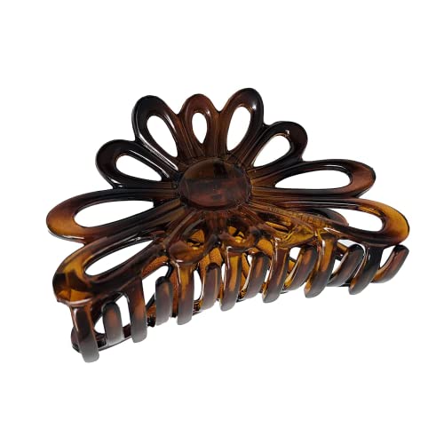 Parcelona French Plume 3" Celluloid No Slip Grip Covered Spring Jaw Hair Claw Durable Styling Women Hair Accessories, Made in France (Tortoise Shell Brown) - Image 1