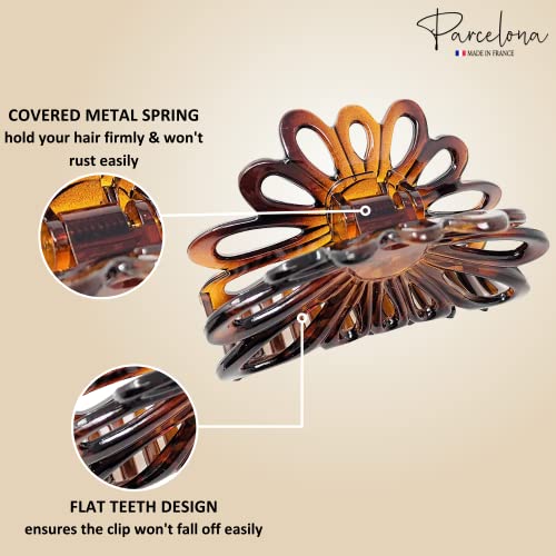 Parcelona French Plume 3" Celluloid No Slip Grip Covered Spring Jaw Hair Claw Durable Styling Women Hair Accessories, Made in France (Tortoise Shell Brown) - Image 3