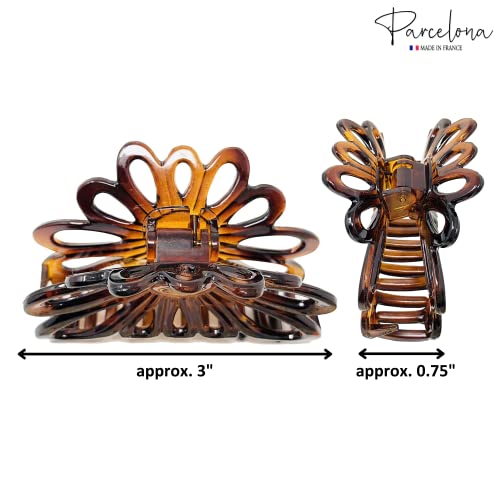Parcelona French Plume 3" Celluloid No Slip Grip Covered Spring Jaw Hair Claw Durable Styling Women Hair Accessories, Made in France (Tortoise Shell Brown) - Image 4
