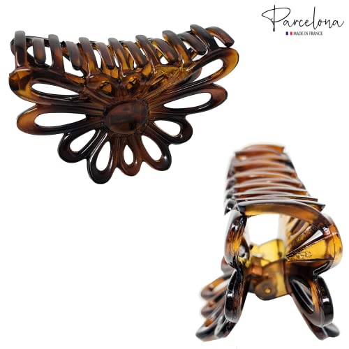 Parcelona French Plume 3" Celluloid No Slip Grip Covered Spring Jaw Hair Claw Durable Styling Women Hair Accessories, Made in France (Tortoise Shell Brown) - Image 5