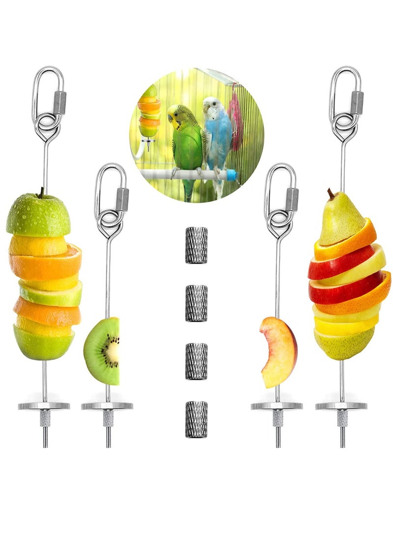 SOLARAE Bird Feeder for Cage, Bird Foraging Toy, Stainless Steel Bird Food Holder, Small Animal Fruit Vegetable Stick Skewer, Hanging Food Feeding Treating Tool for Parrots Cockatiel Cage 2 Long Add 2 Short - Image 1