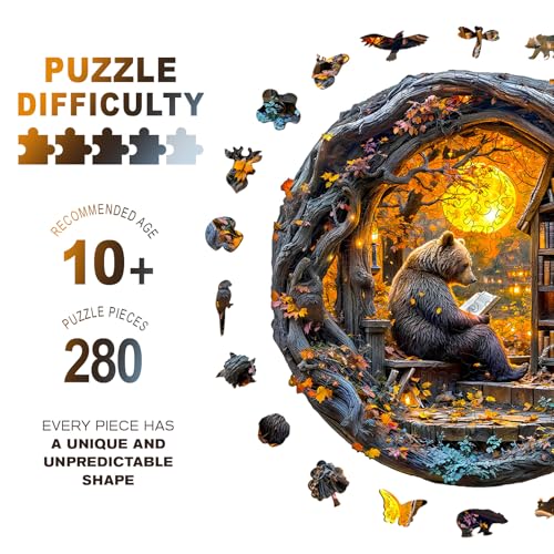 Purdicra Wooden Puzzles for Adults Reading Bear Wooden Jigsaw Puzzle Unique Animal Shaped Wood Puzzles Adult Christmas Birthday Gifts for FriendsFamily Home Decor 134 134in 280pcs - Image 5