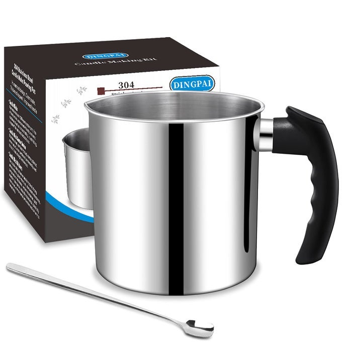CANDLE MAKING POURING POT 44OZ DOUBLE BOILER WAX MELTING POT 1PC SPOON 304 STAINLESS STEEL CANDLE MAKING PITCHER SILVER COLOR WITH HEATRESISTANT HANDLE AND DRIPLESS POURING SPOUT DESIGN