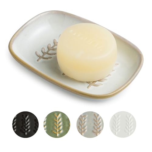 Miamolo Soap Dish Bar Cleaner Dish for Shower, Ceramic Soap Dishes for Bar Shampoo or Sponge, Shower Soap Dish Soap Saver Tray for Bathroom Kitchen Sink, Easy to Clean - Image 1