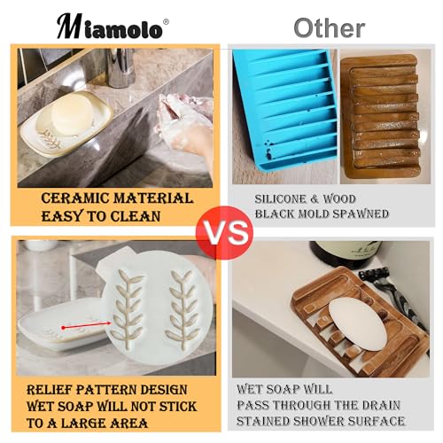 Miamolo Soap Dish Bar Cleaner Dish for Shower, Ceramic Soap Dishes for Bar Shampoo or Sponge, Shower Soap Dish Soap Saver Tray for Bathroom Kitchen Sink, Easy to Clean - Image 4
