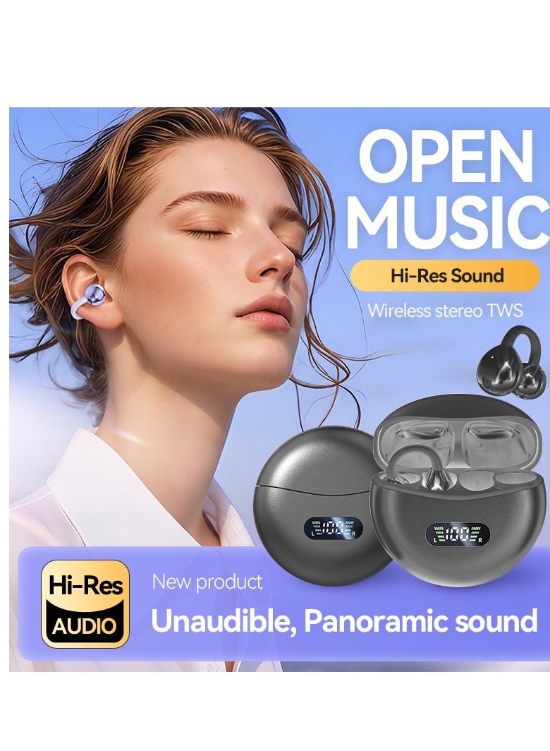 Open Ear Ring True Open Earphone, Lightweight Comfort Open Ear ClipWireless Earbuds, Bluetooth 5.4 OWS EarphonesFit Sports Running, lPX5 Waterproof TWS,Workout Black - Image 2