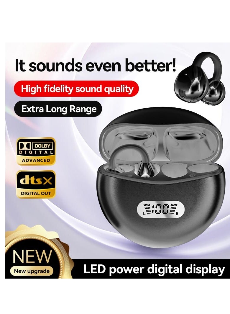 Open Ear Ring True Open Earphone, Lightweight Comfort Open Ear ClipWireless Earbuds, Bluetooth 5.4 OWS EarphonesFit Sports Running, lPX5 Waterproof TWS,Workout Black - Image 3