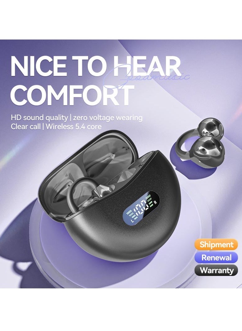 Open Ear Ring True Open Earphone, Lightweight Comfort Open Ear ClipWireless Earbuds, Bluetooth 5.4 OWS EarphonesFit Sports Running, lPX5 Waterproof TWS,Workout Black - Image 4